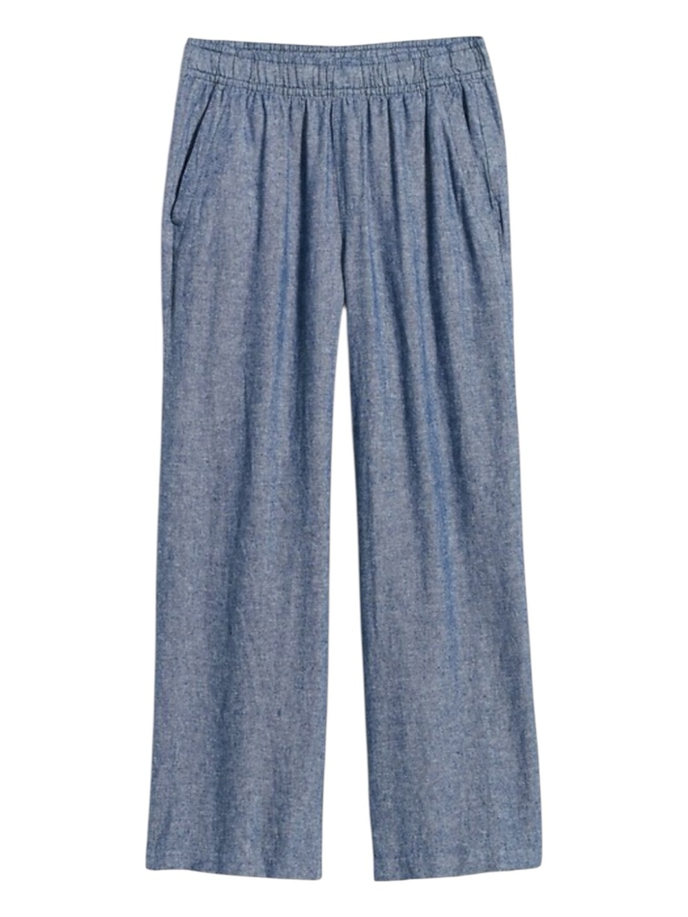 Old Navy Women’s Blue Chambray Hi- Rise Linen Drawstring Wide leg Pants Size XS